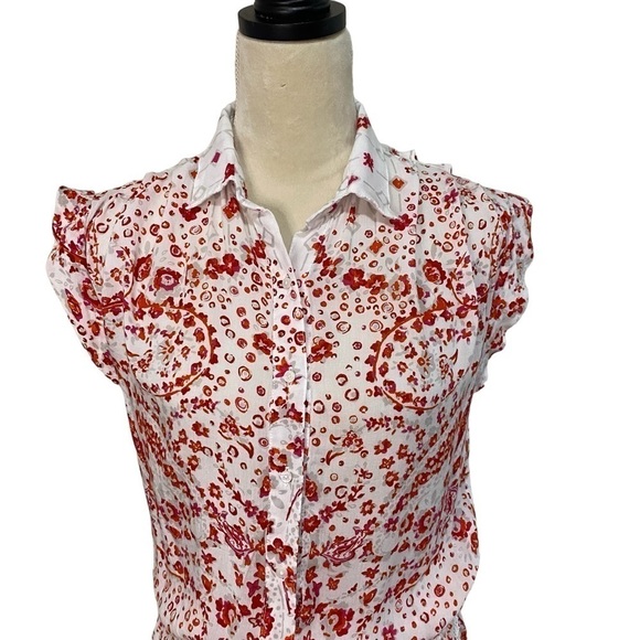 Poupette St Barth Red and White Lightweight Floral Boho Romper Size XS - Picture 3 of 10